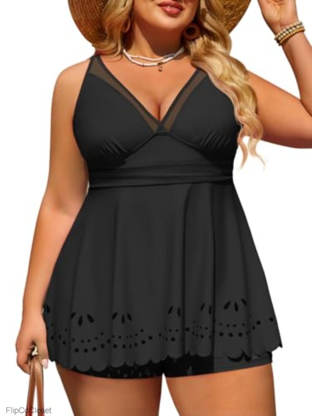 Plus Size Tankini Swimsuit Two Piece Ruched Tummy Control Swim Dress Full